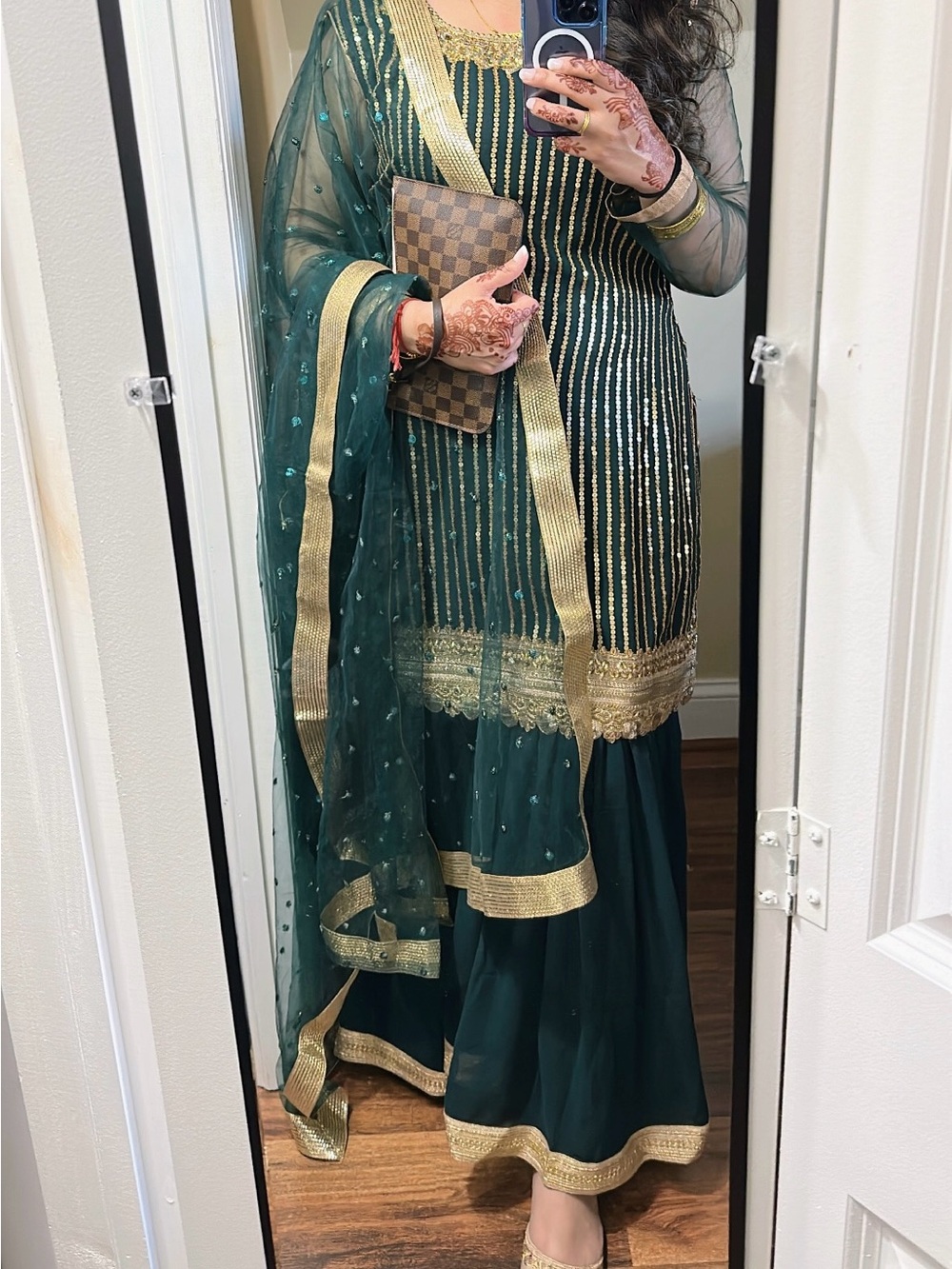 Emerald Green & Gold Embellished Ethnic Sharara Dress